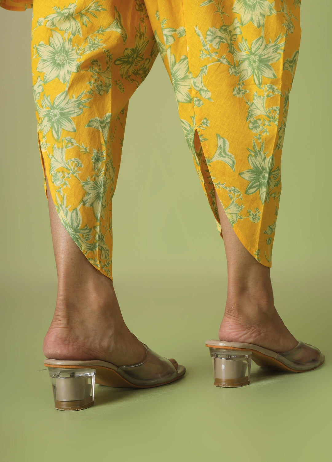 Yellow Collar Neck Short Kurta with Tulip Pants