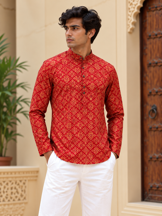 Red Ajrakh Short Kurta