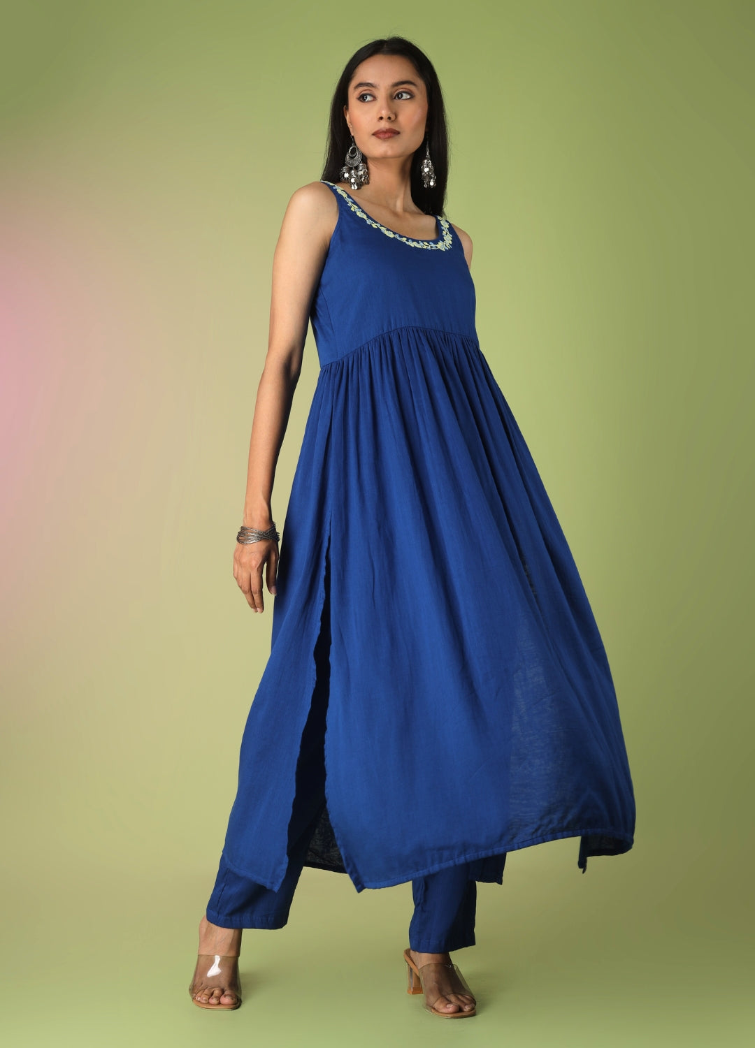 Royal Blue Round Neck Anarkali Suit Set