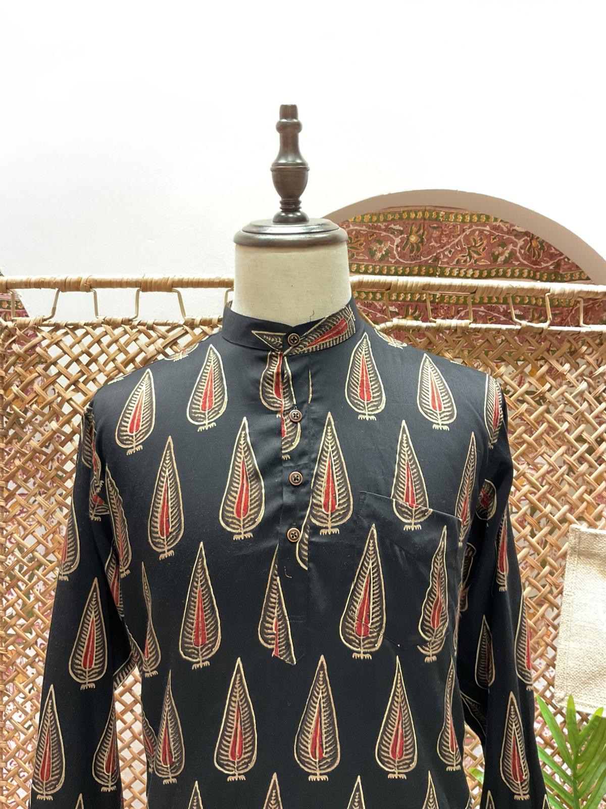 Black and Red Printed Short Kurta