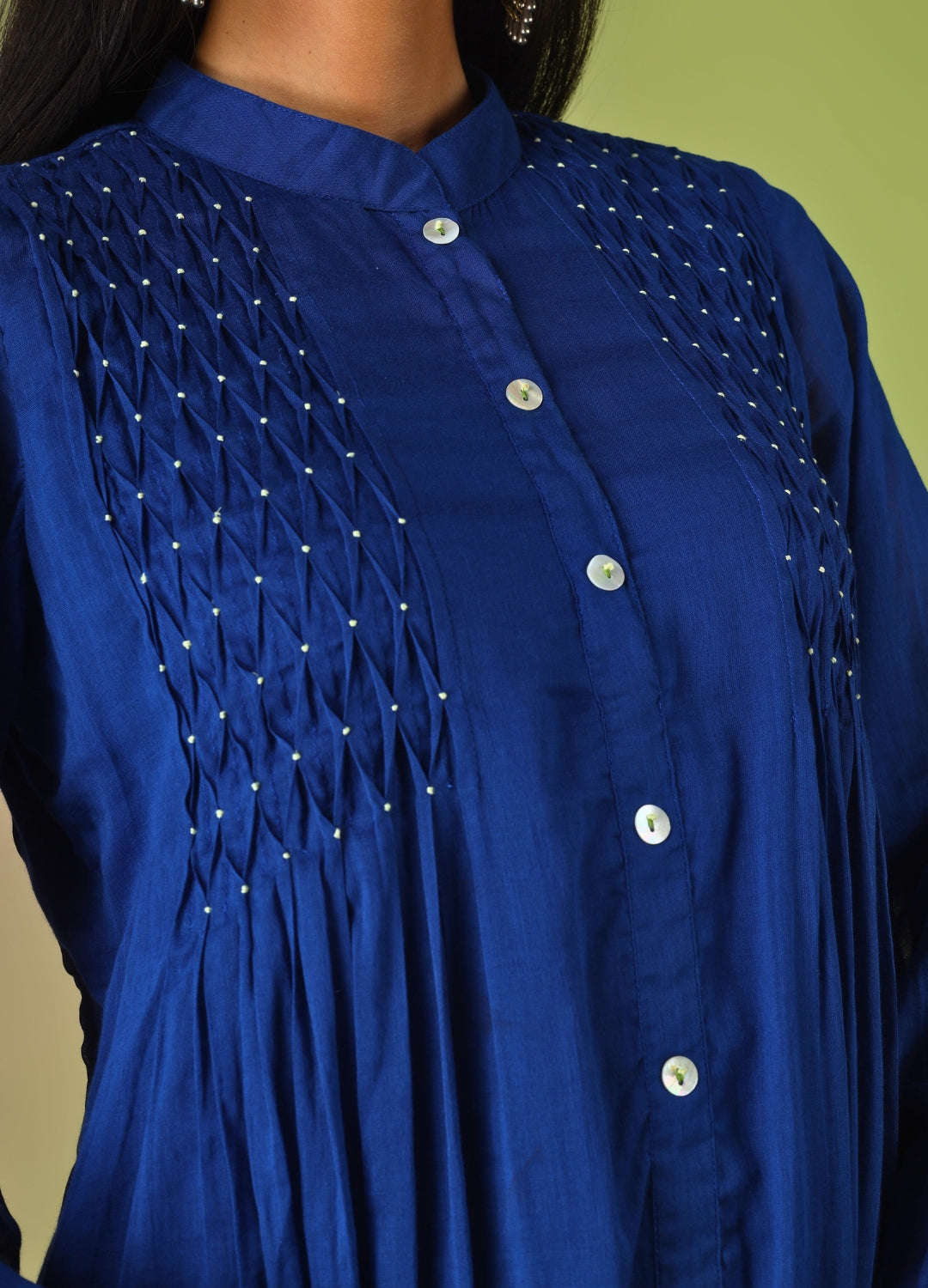 Royal Blue Pintucks Suit Set