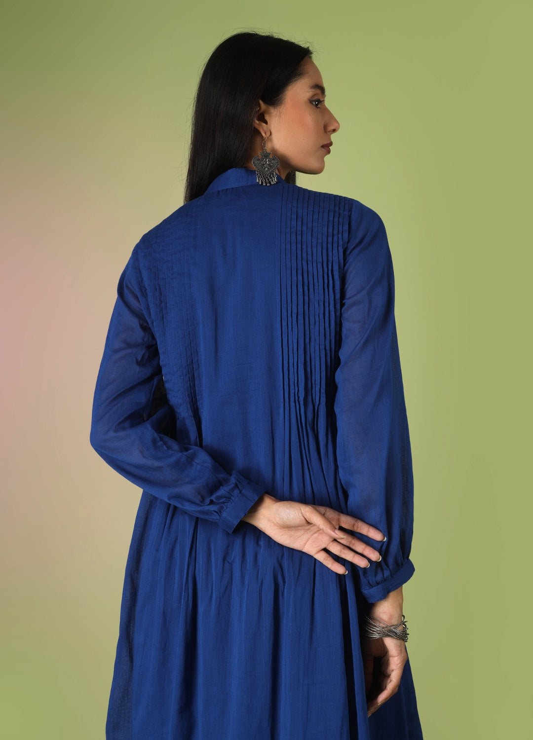 Royal Blue Pintucks Suit Set