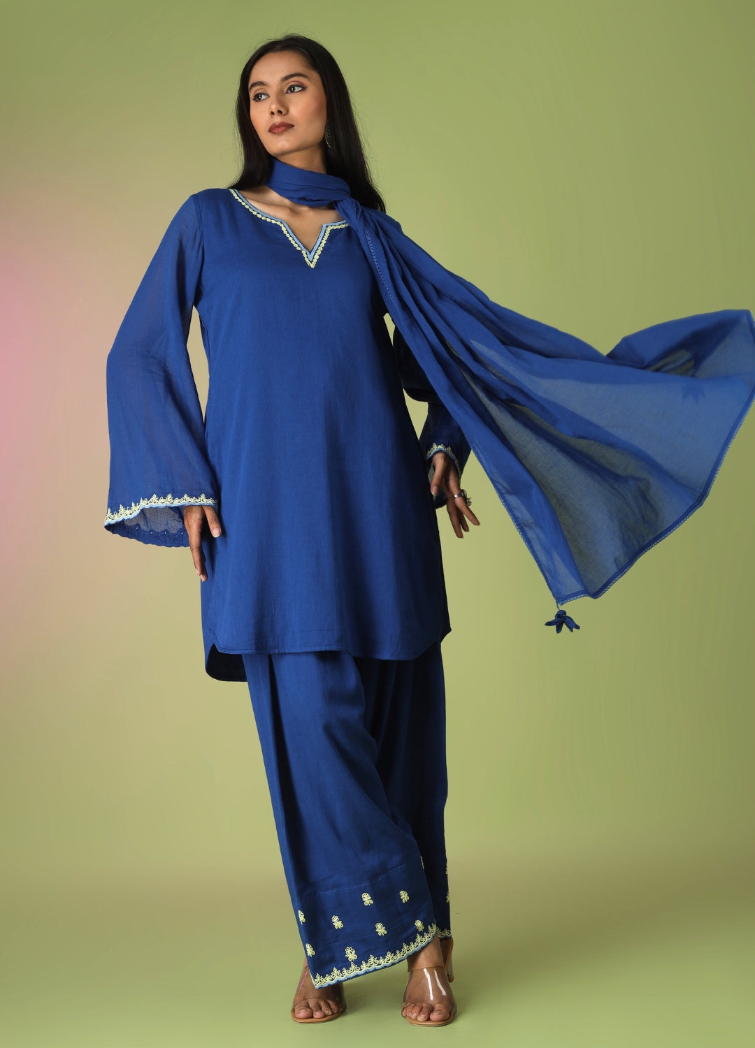 Royal Blue Short Kurta with Farshi Shalwar Set