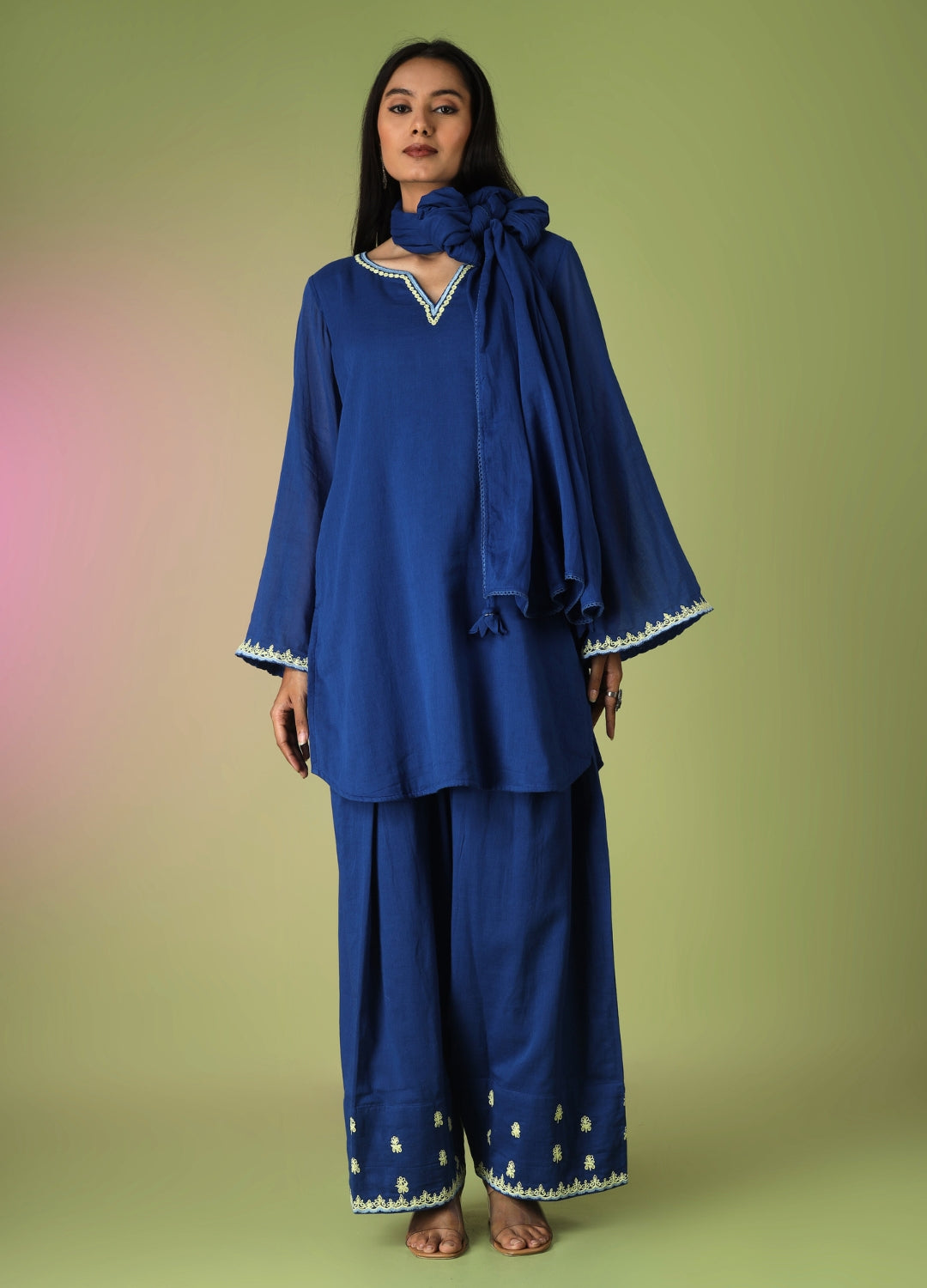 Royal Blue Short Kurta with Farshi Shalwar Set