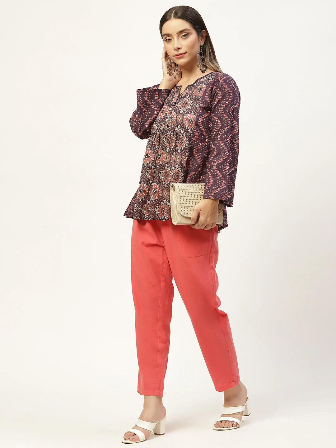 Purple Print Cotton A-Line Top