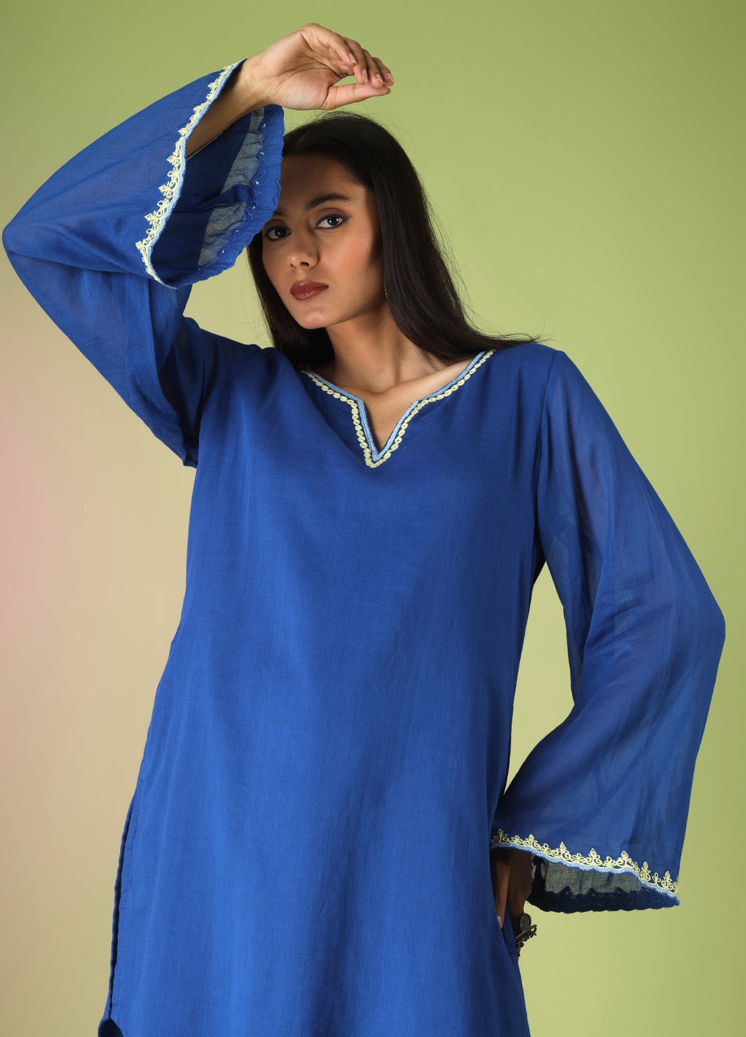 Royal Blue Short Kurta with Farshi Shalwar Set