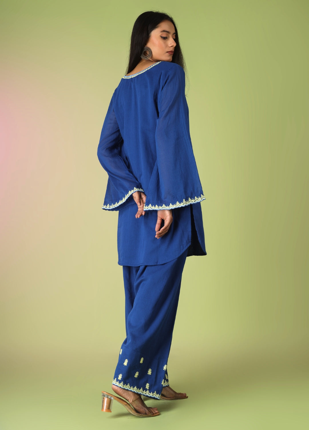Royal Blue Short Kurta with Farshi Shalwar Set