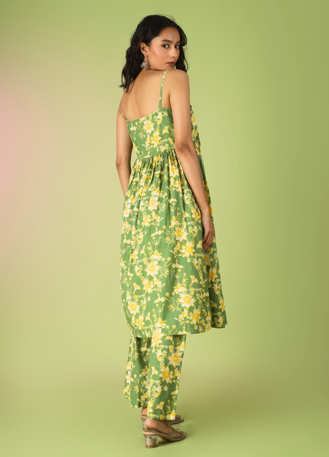 Green Printed Strappy Kurta with Palazzo
