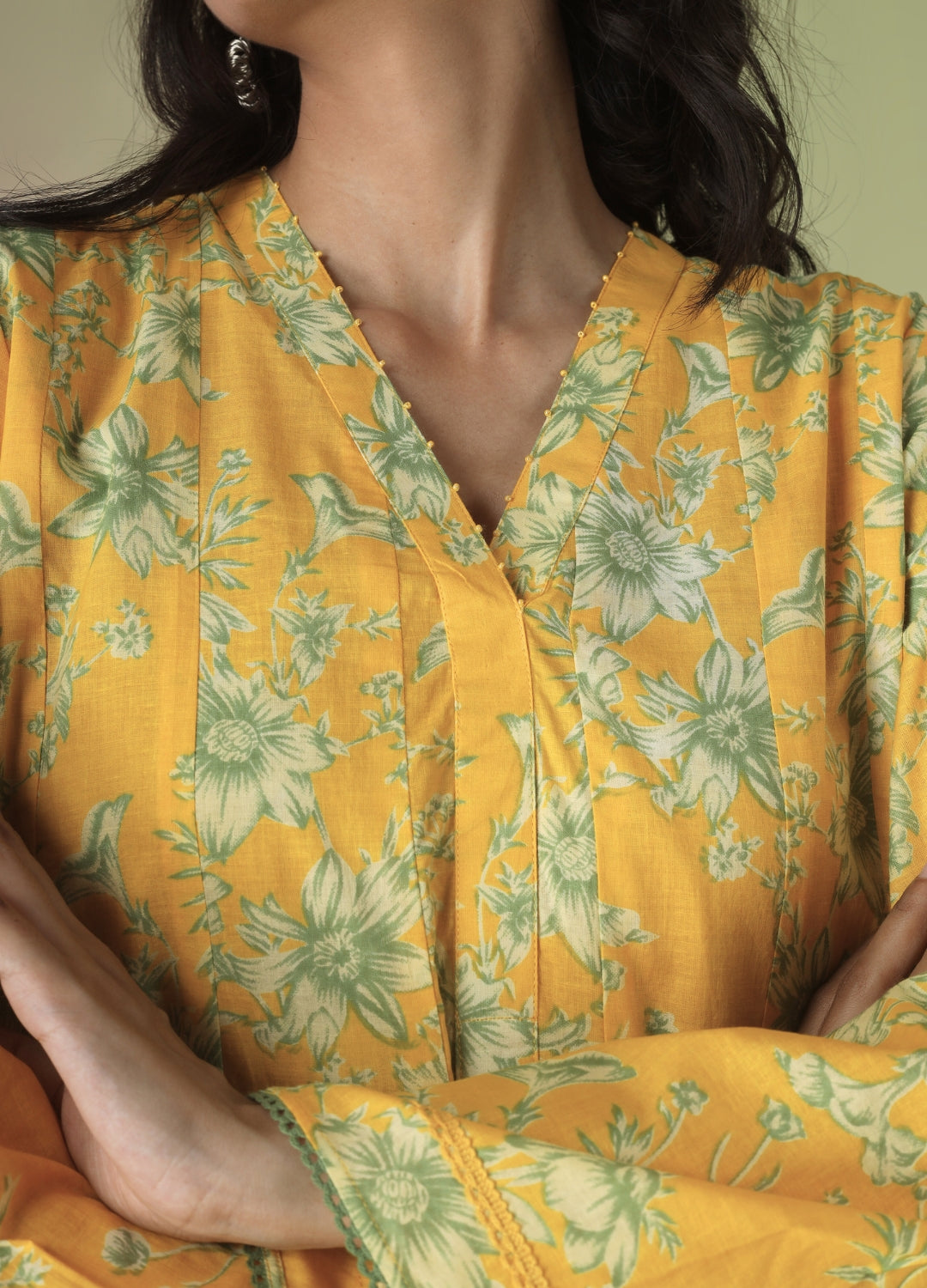 Yellow Collar Neck Short Kurta with Tulip Pants