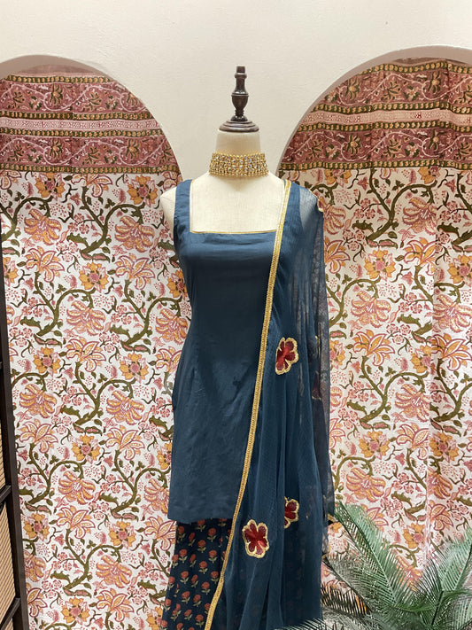 Midnight Blue Sharara Sleeveless Set