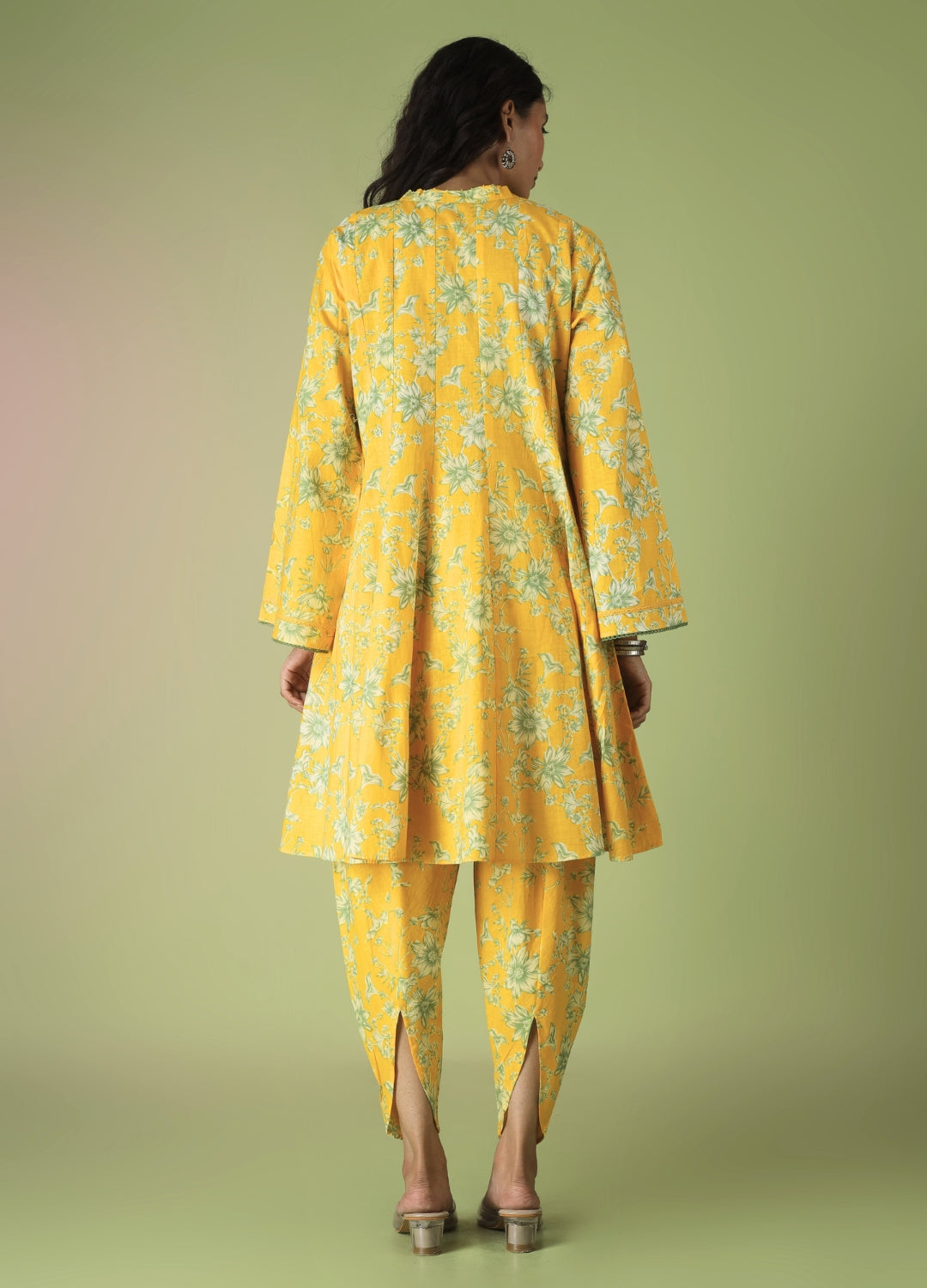 Yellow Collar Neck Short Kurta with Tulip Pants