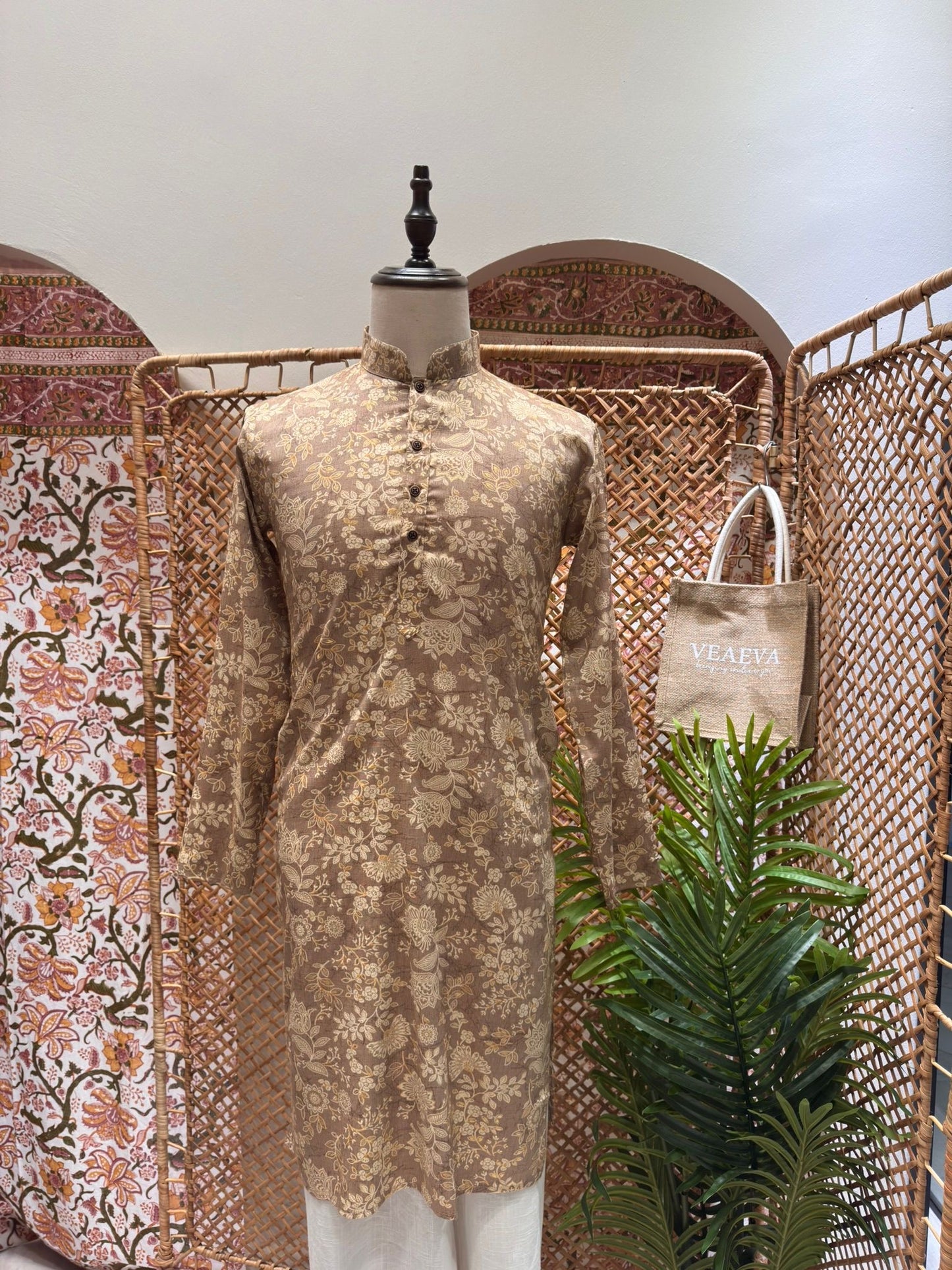 Brown Floral Long Kurta