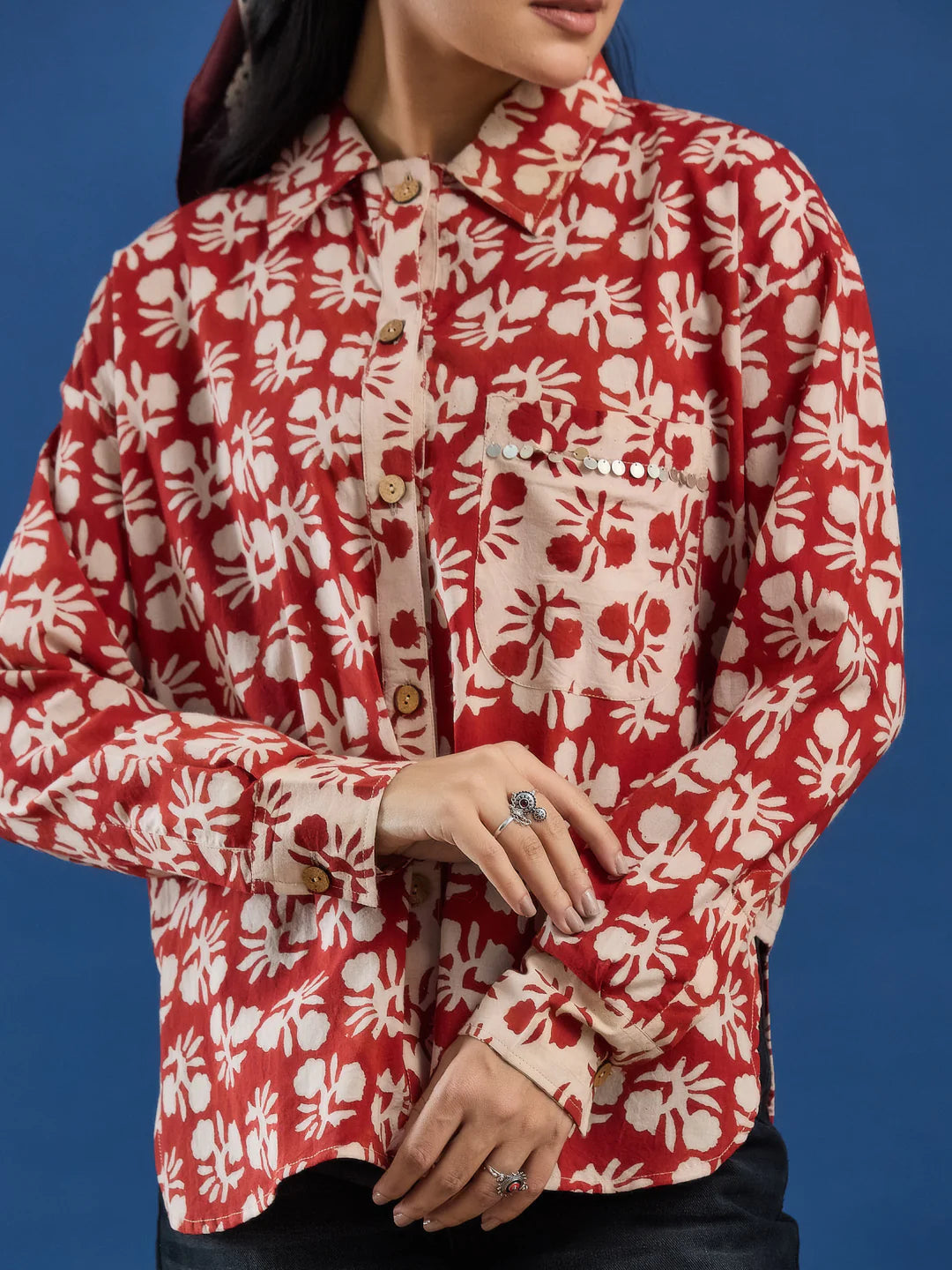 Maroon Bagru Printed Handblock Cotton Shirt