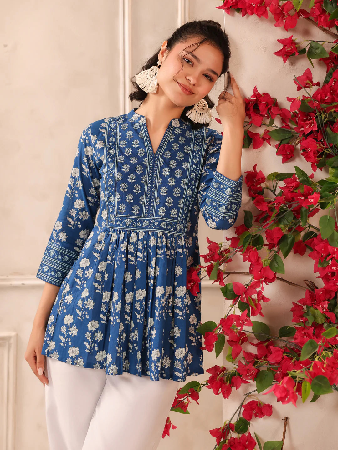 Blue Printed Cotton Top