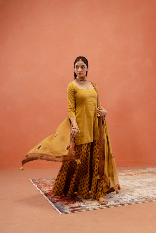 Marigold Glow Sharara Sleeved Set