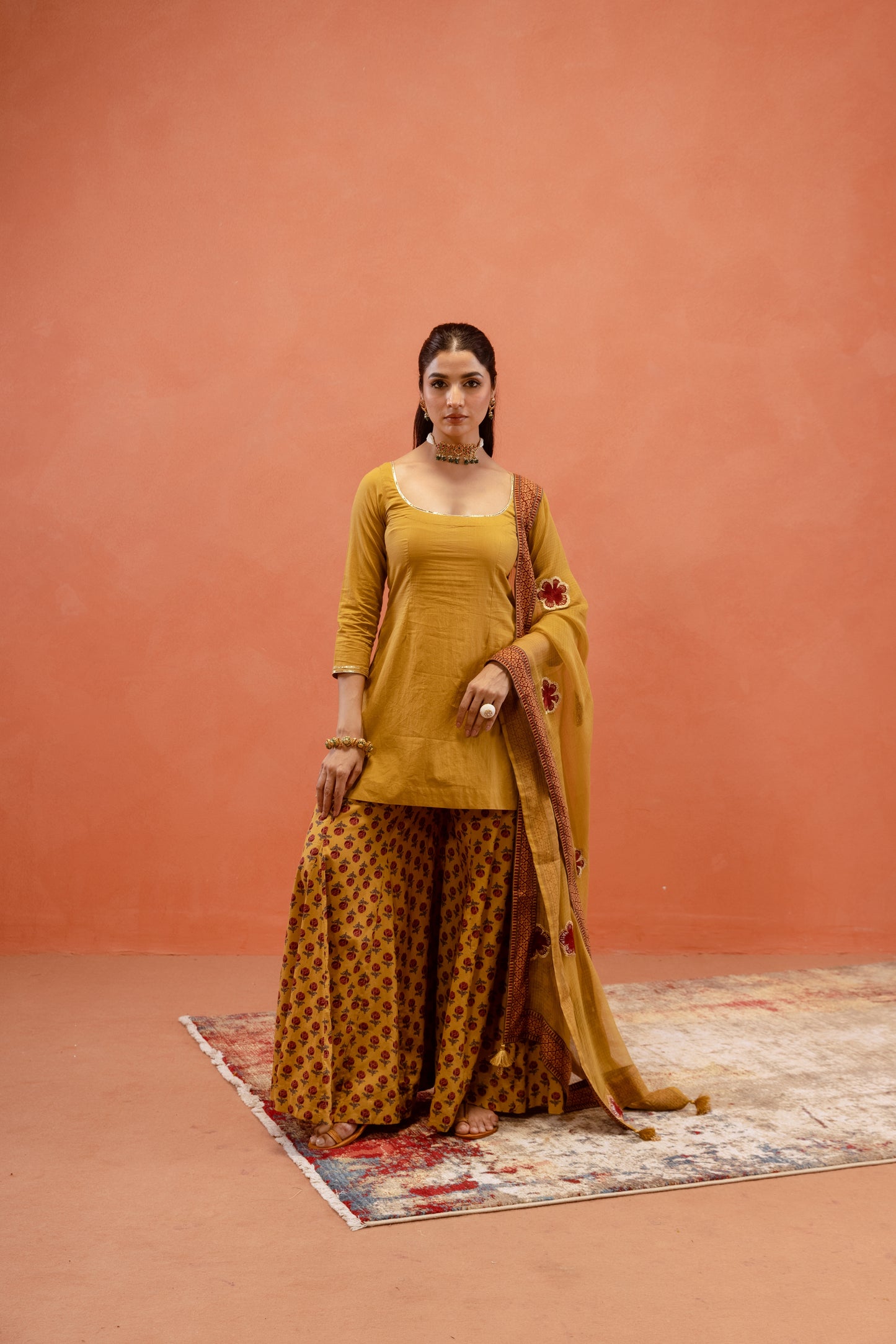 Marigold Glow Sharara Sleeved Set