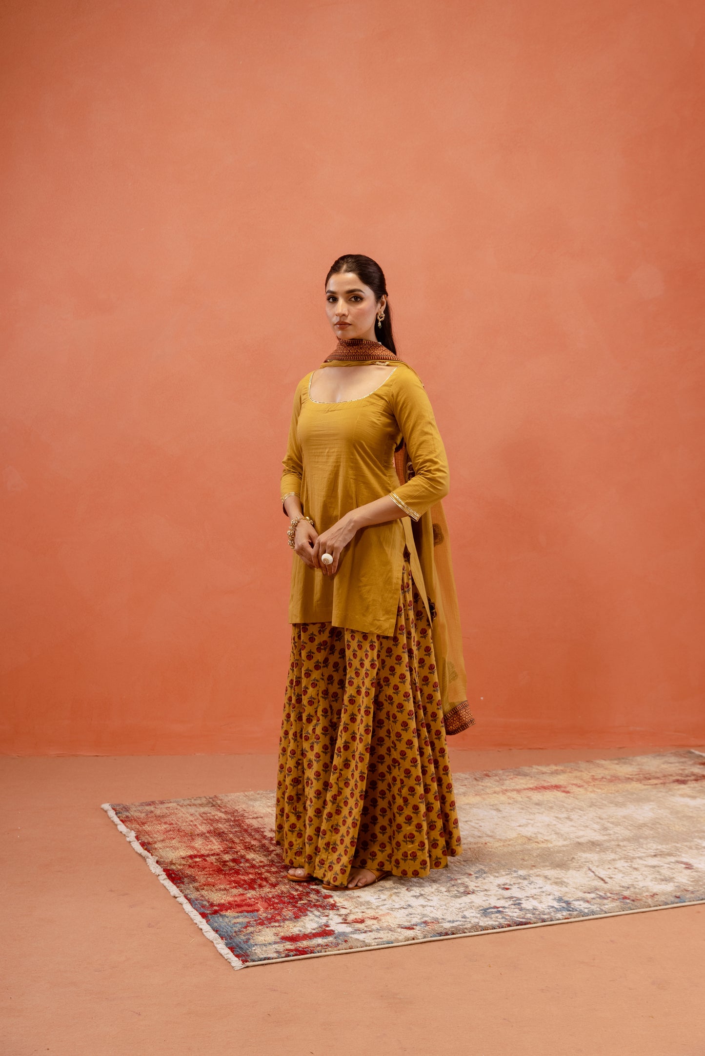 Marigold Glow Sharara Sleeved Set