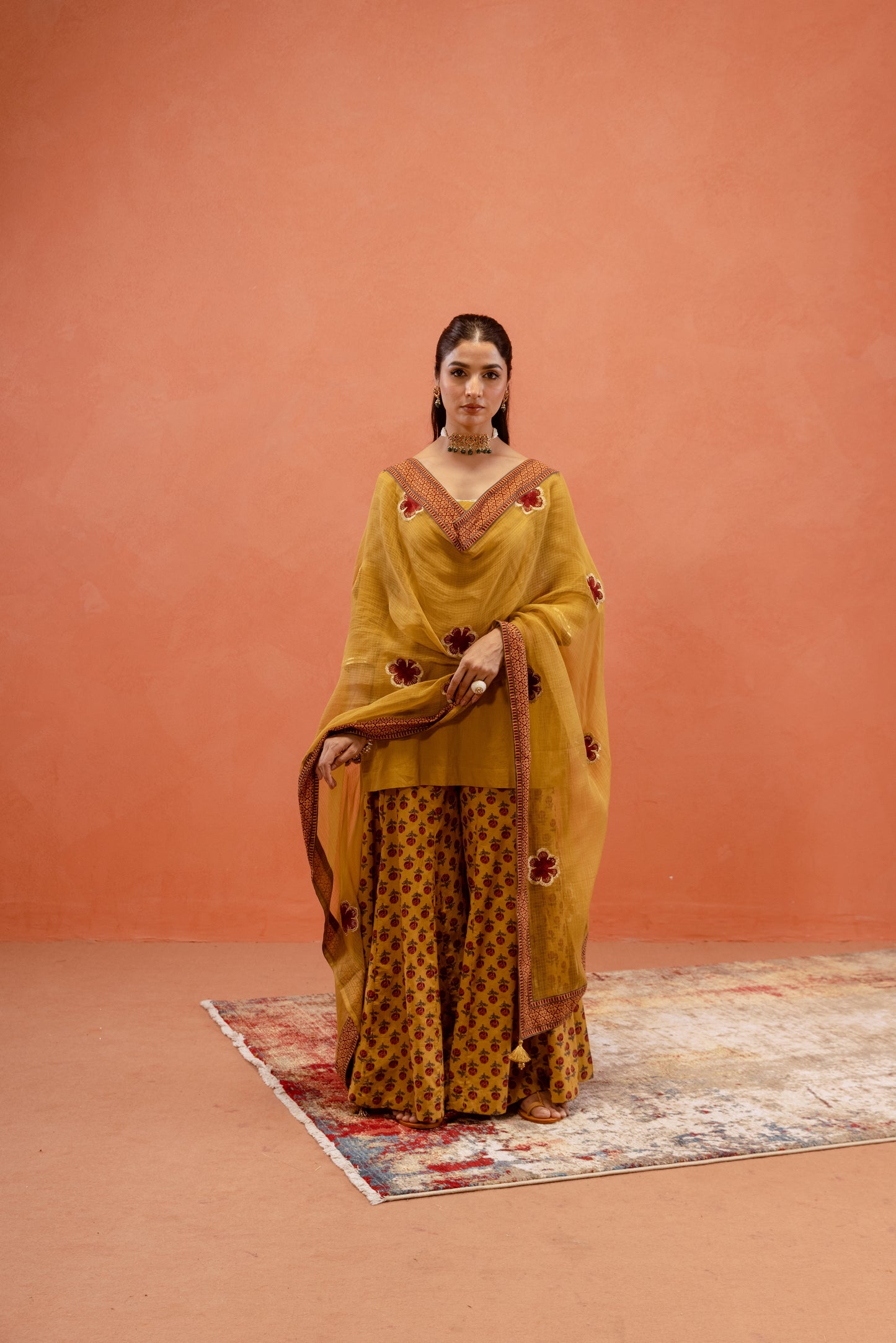 Marigold Glow Sharara Sleeved Set