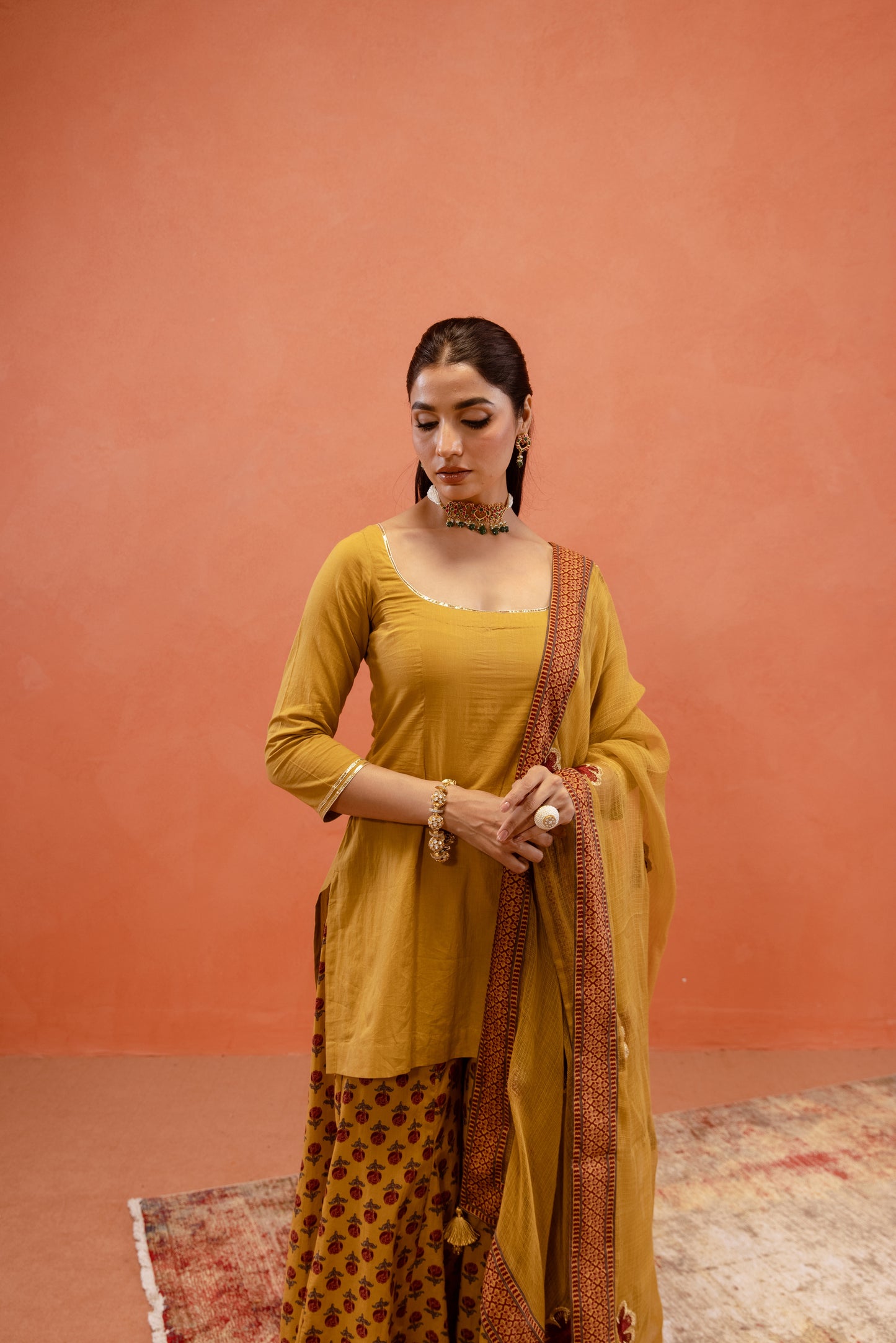 Marigold Glow Sharara Sleeved Set