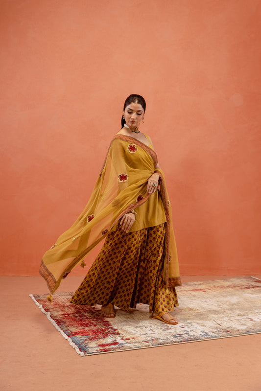 Marigold Glow Sharara Sleeveless Set