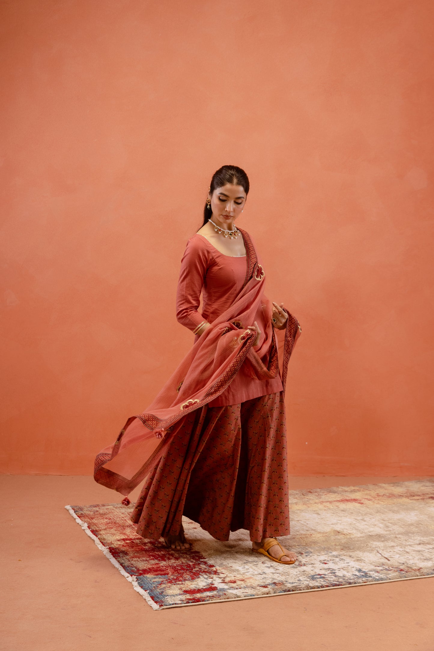 Dusky Rose Sharara Sleeved Set