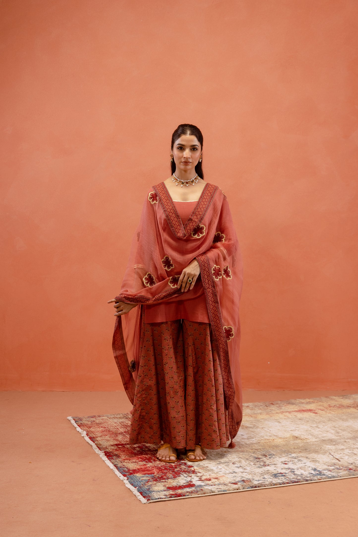 Dusky Rose Sharara Sleeved Set