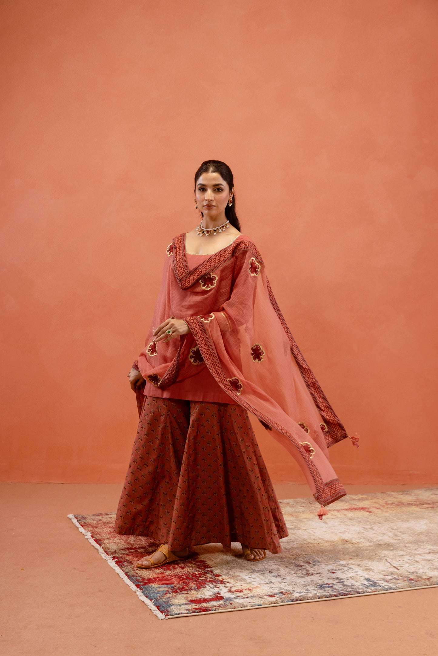 Dusky Rose Sharara Sleeved Set