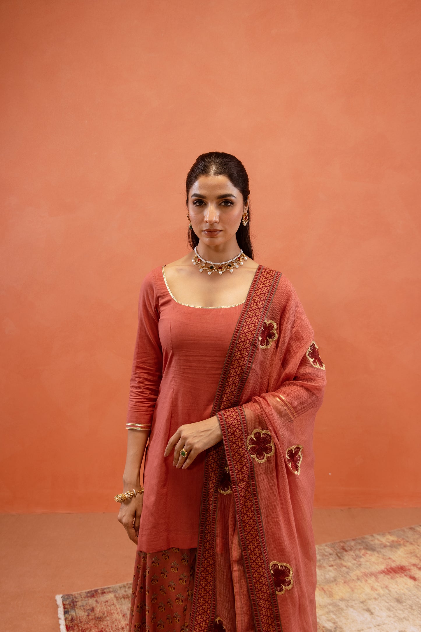 Dusky Rose Sharara Sleeved Set