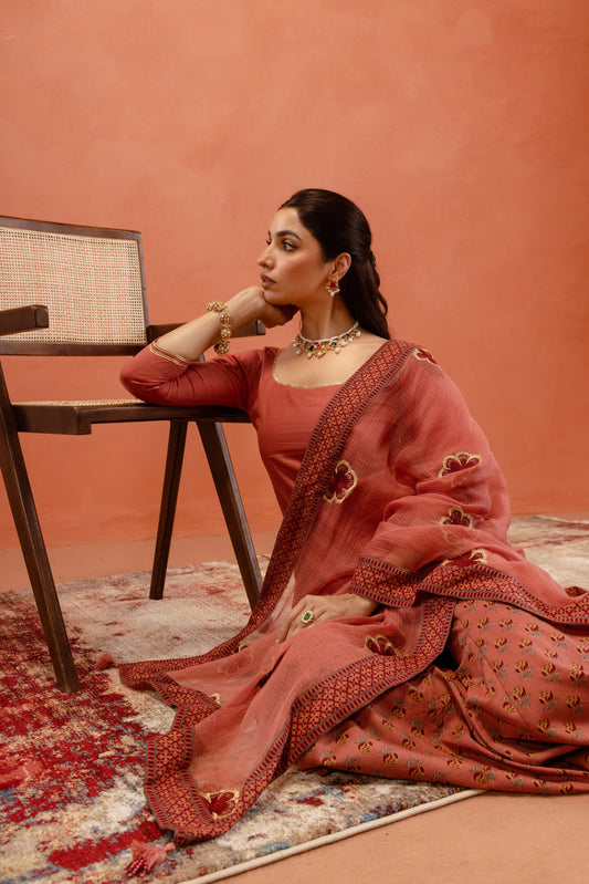 Dusky Rose Sharara Sleeved Set