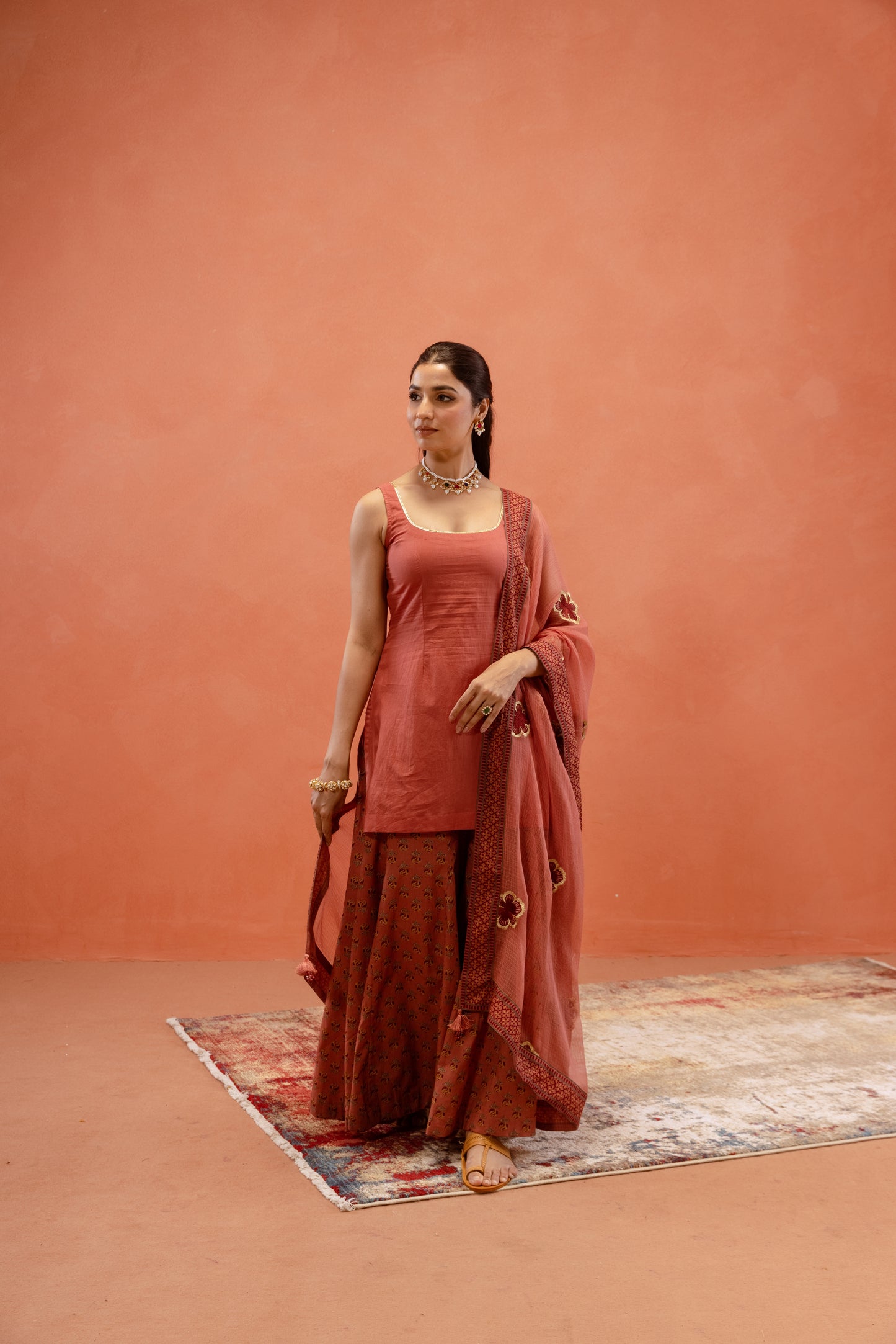 Dusky Rose Sharara Sleeveless Set