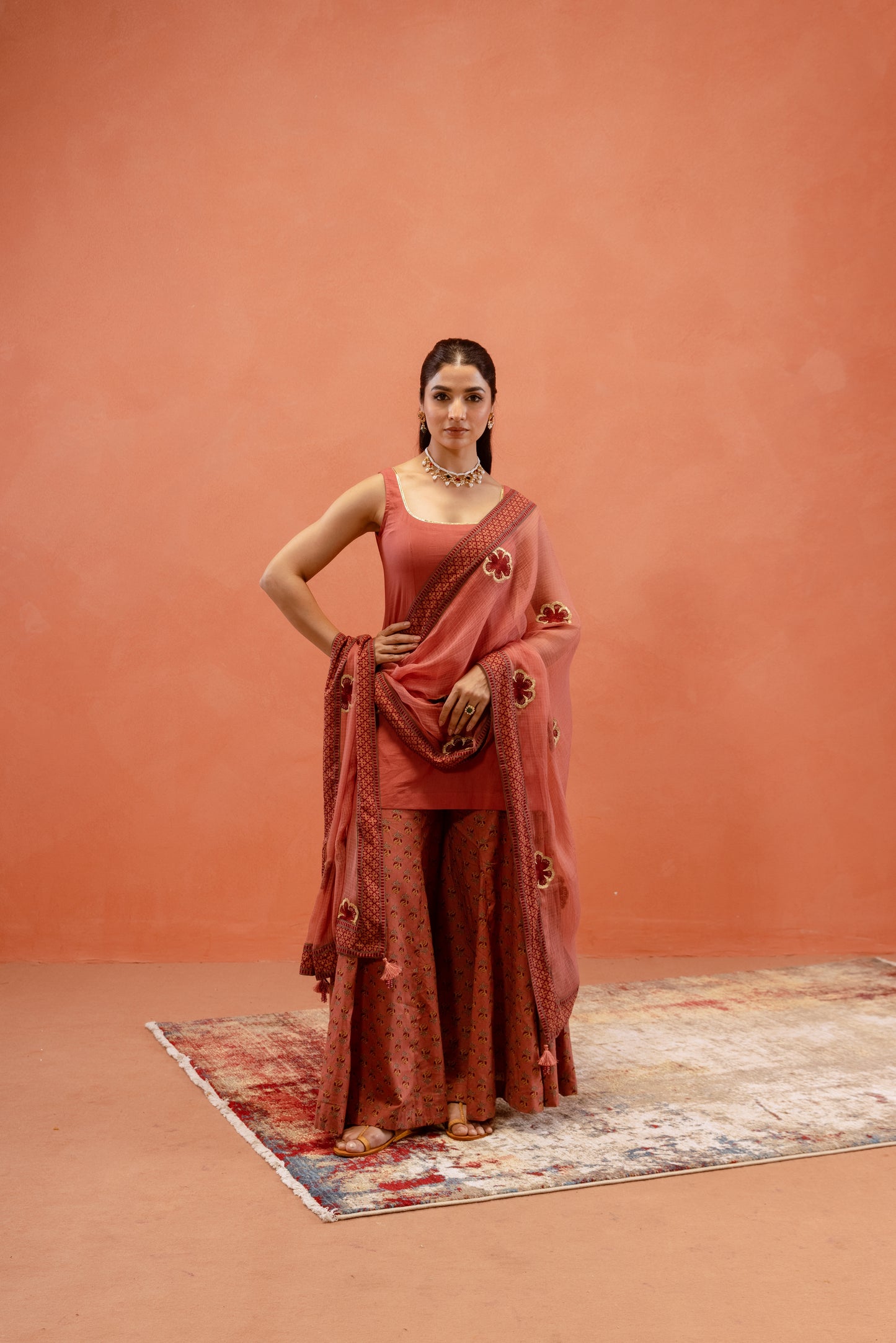 Dusky Rose Sharara Sleeveless Set