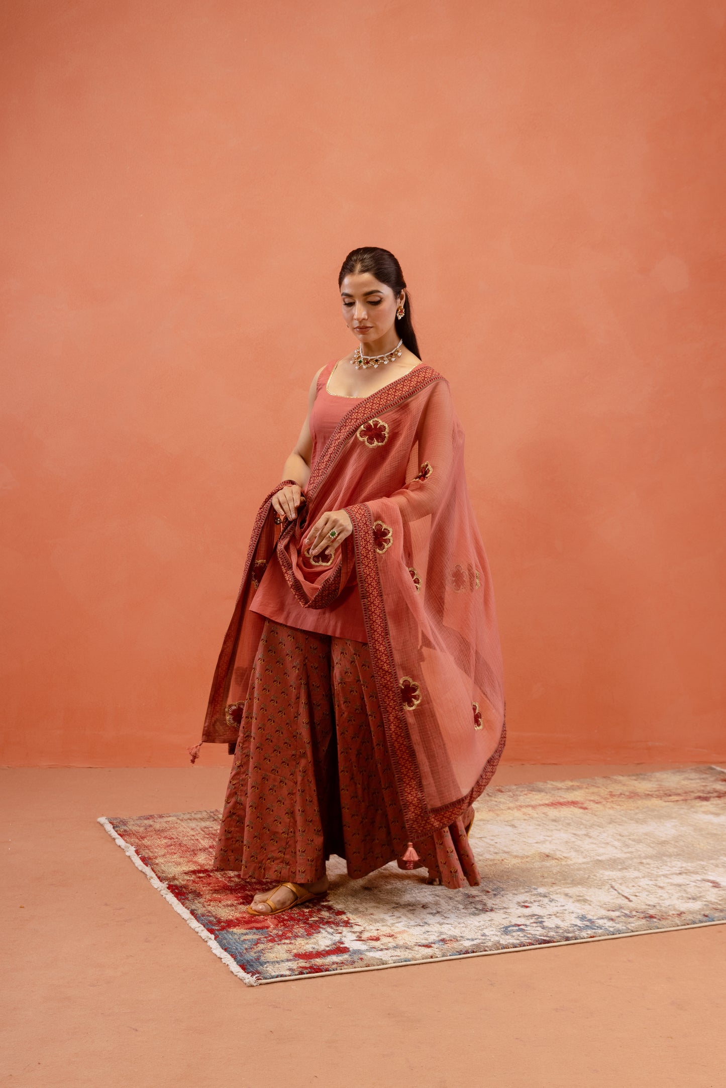 Dusky Rose Sharara Sleeveless Set