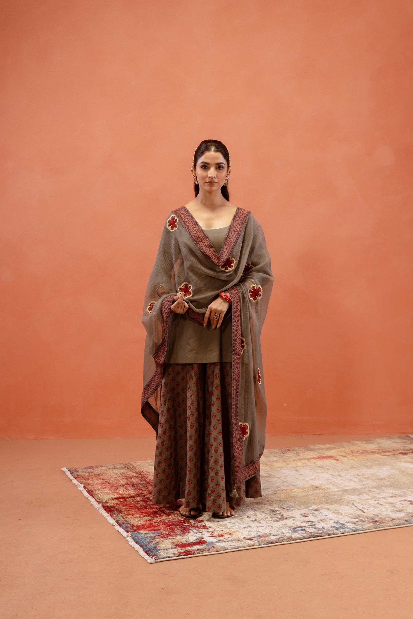 Silver Mist Sharara Sleeved Set