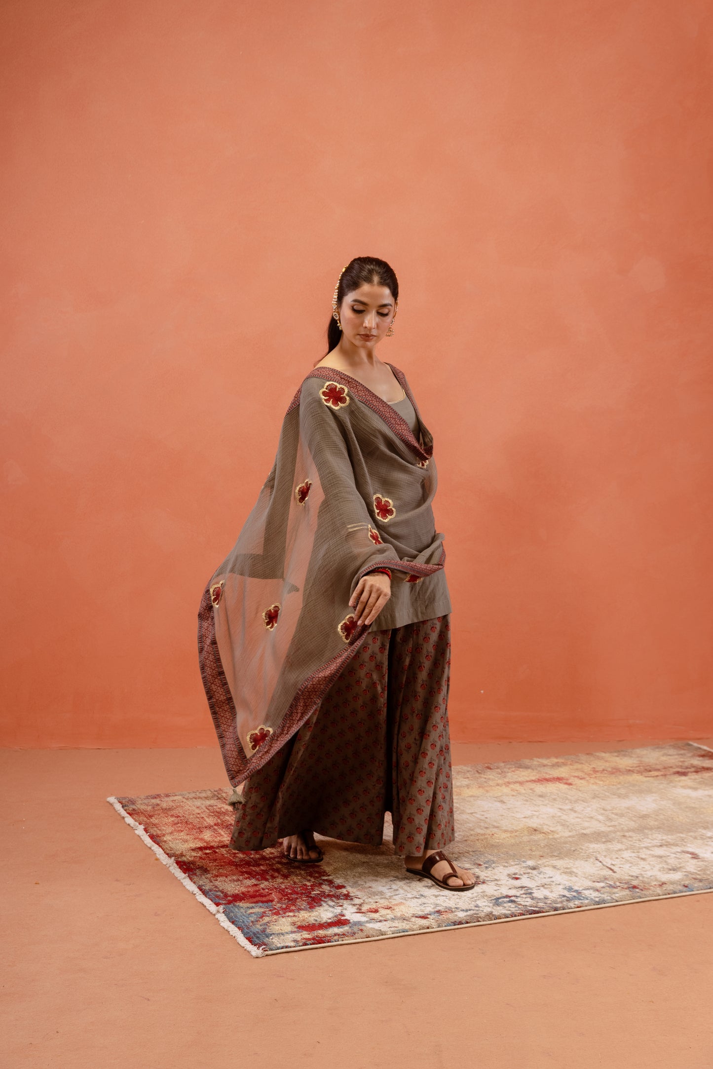Silver Mist Sharara Sleeved Set