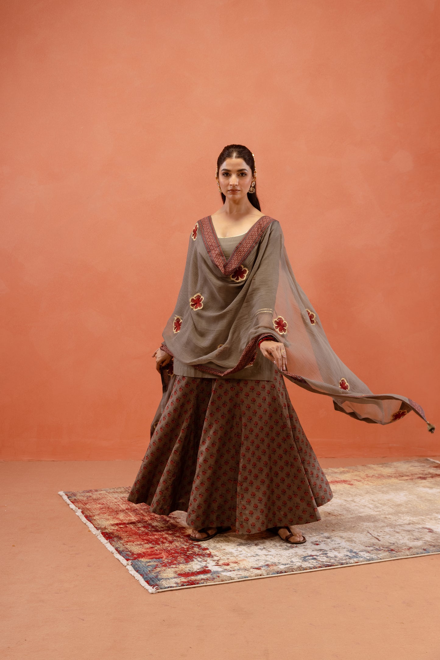Silver Mist Sharara Sleeved Set