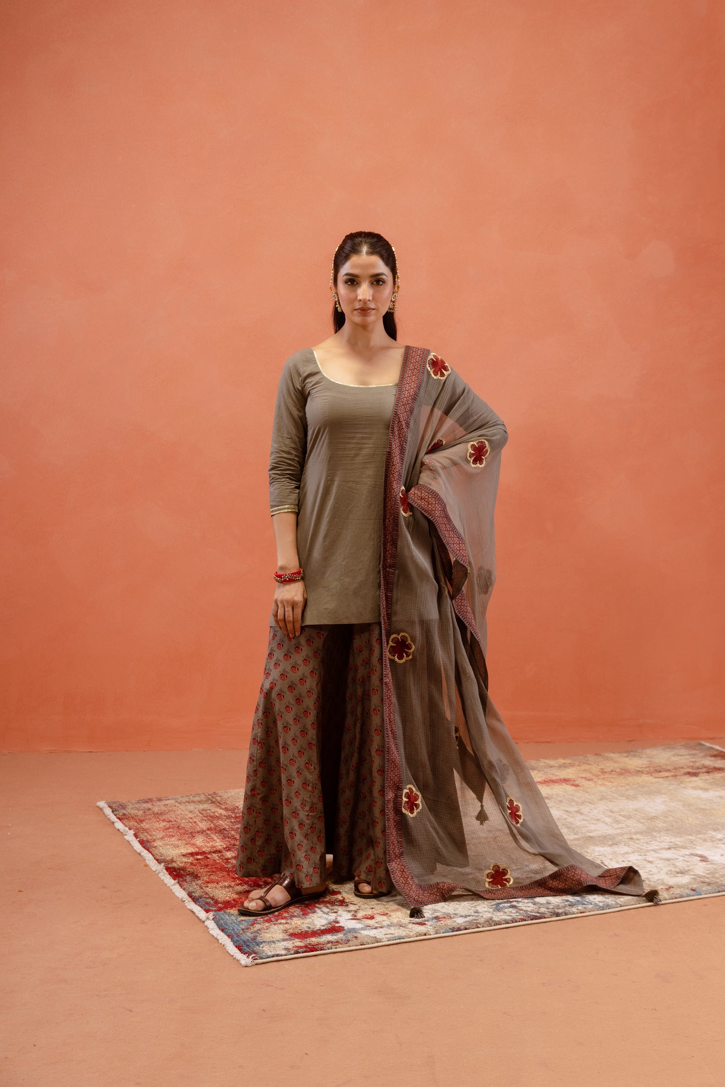 Silver Mist Sharara Sleeved Set