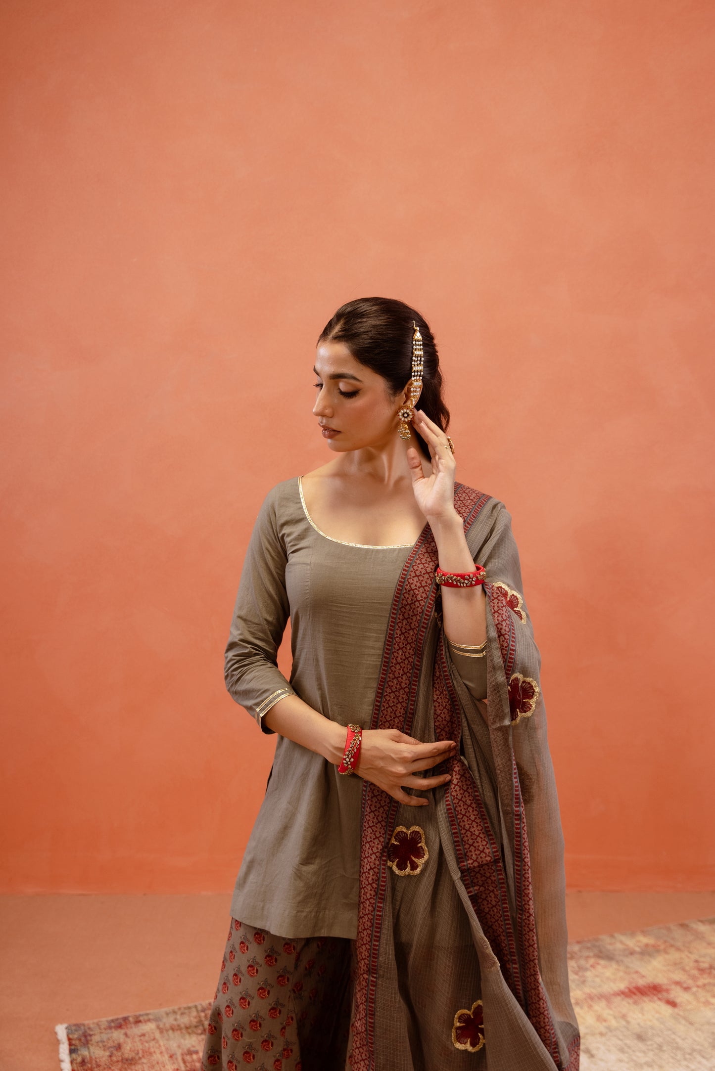 Silver Mist Sharara Sleeved Set