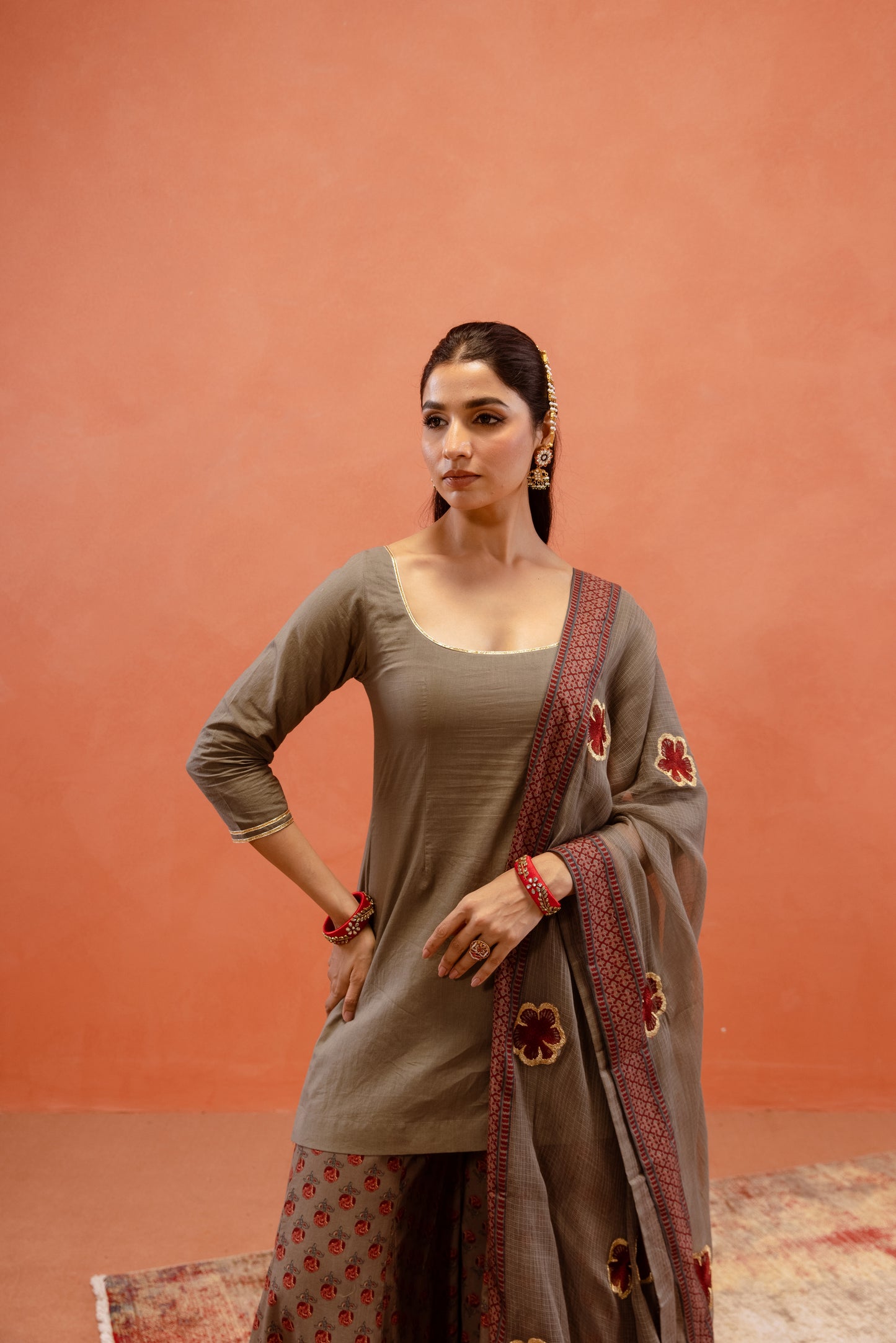 Silver Mist Sharara Sleeved Set