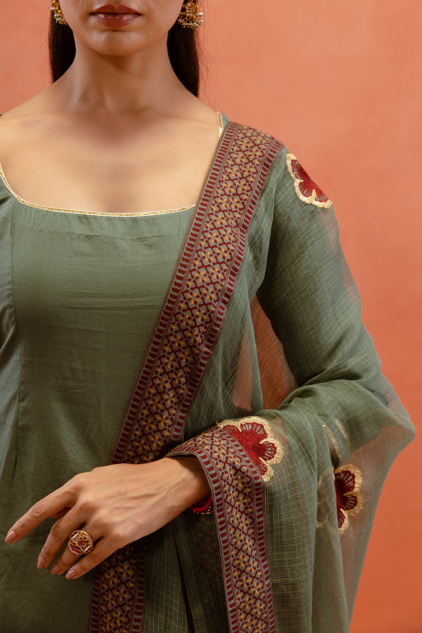 Teal Bloom Sharara Sleeved Set