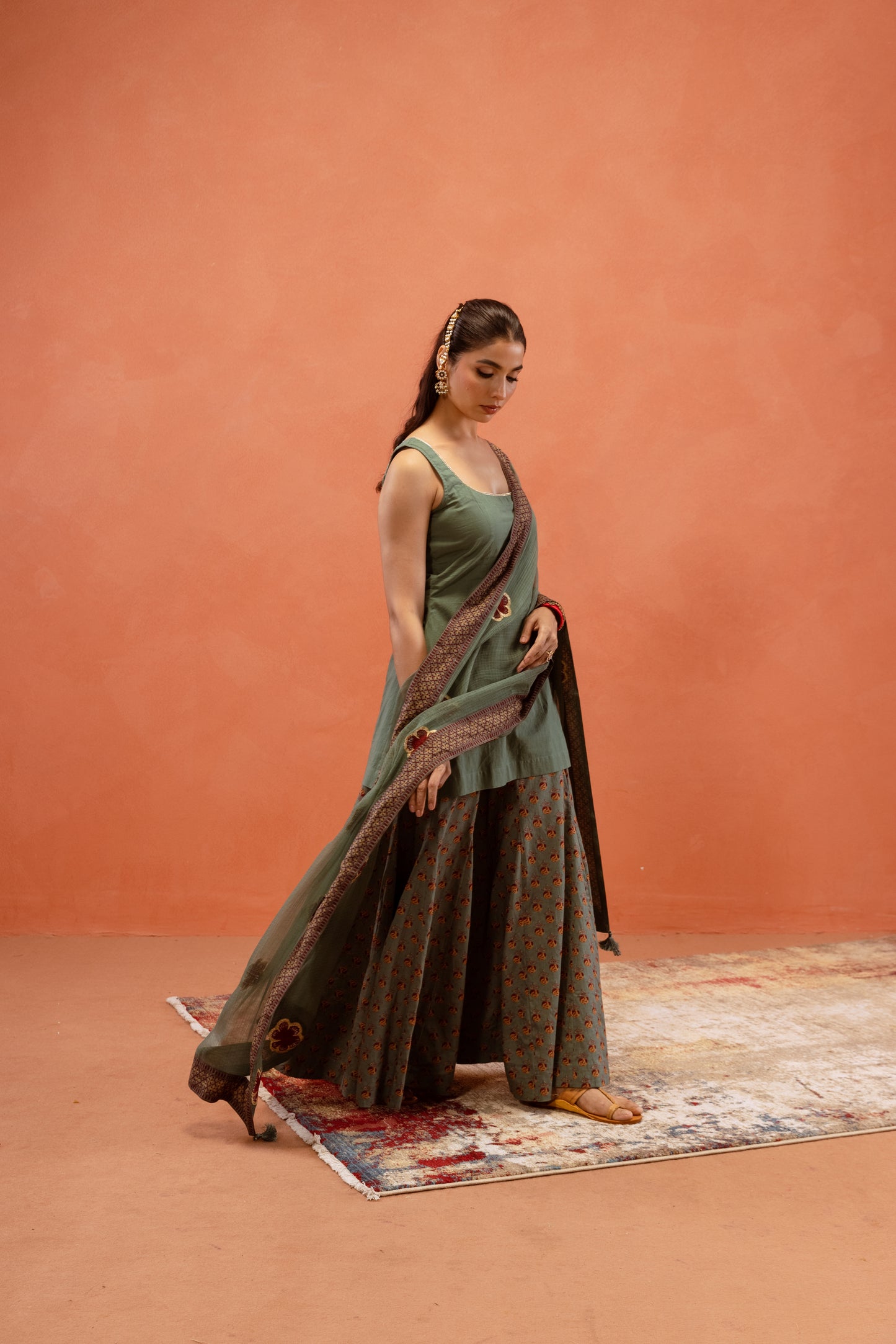 Teal Bloom Sharara Sleeveless Set