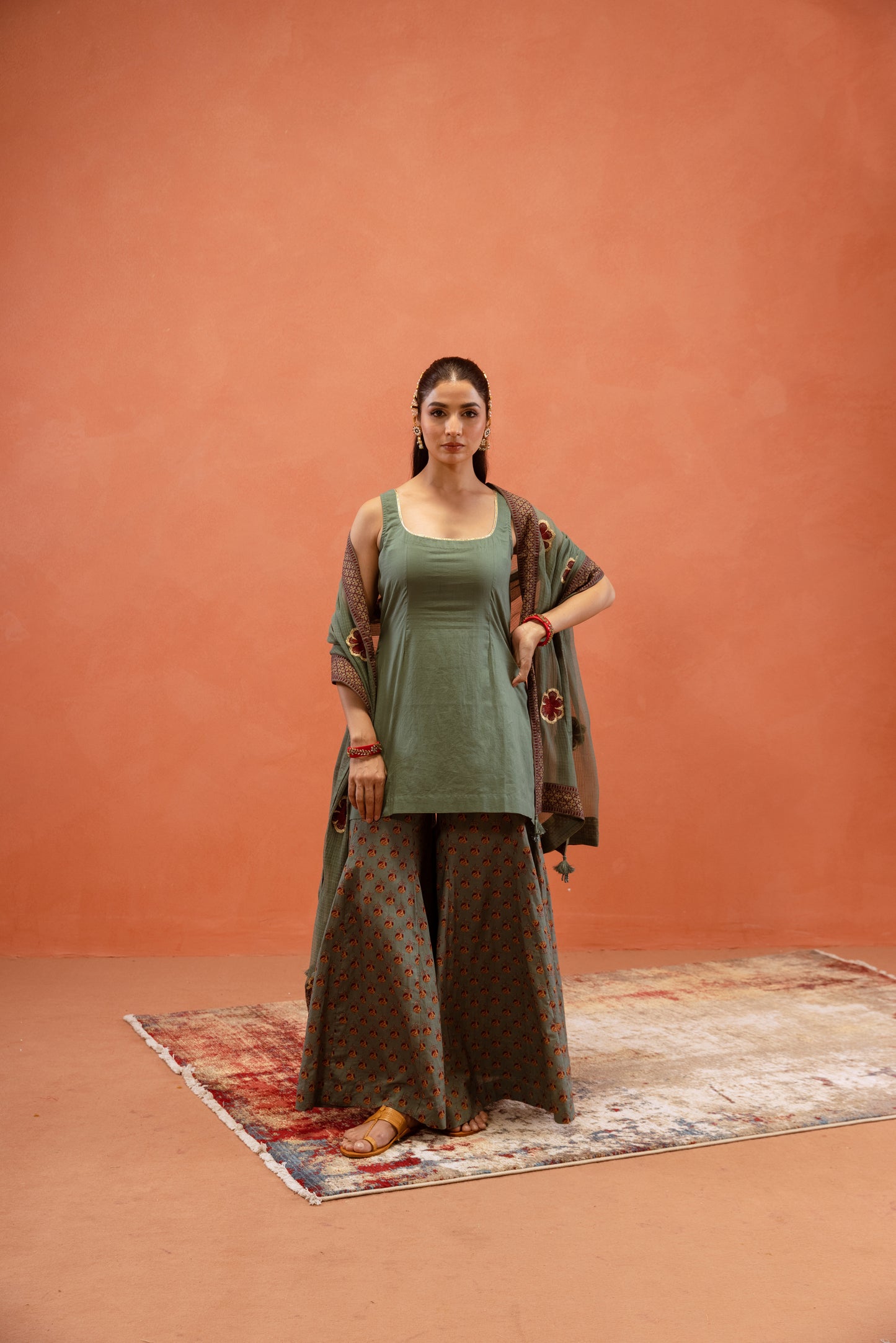 Teal Bloom Sharara Sleeveless Set