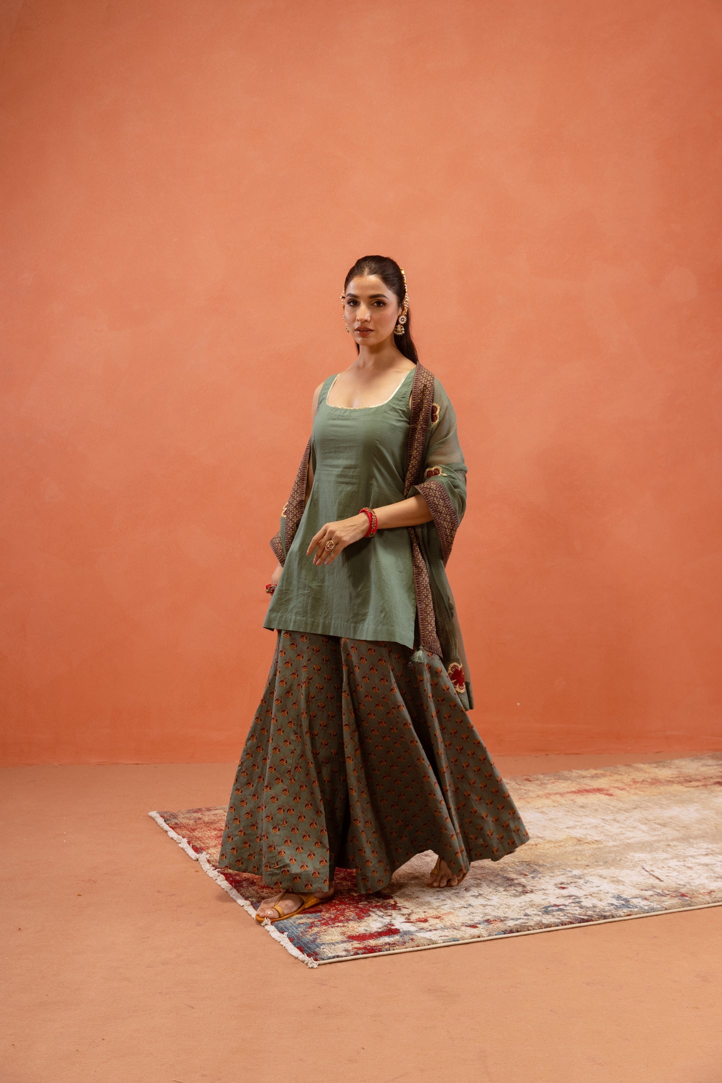 Teal Bloom Sharara Sleeveless Set