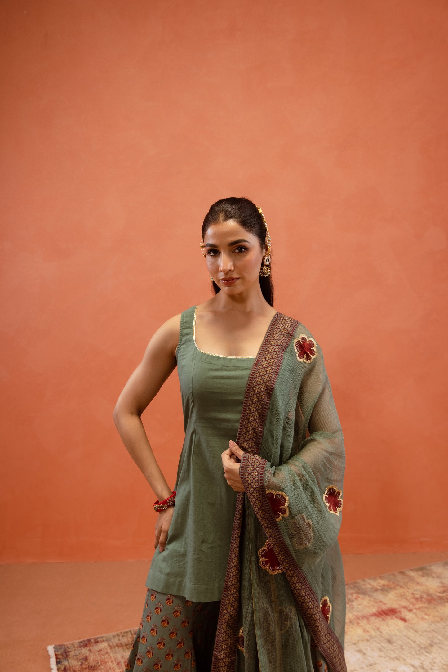 Teal Bloom Sharara Sleeveless Set