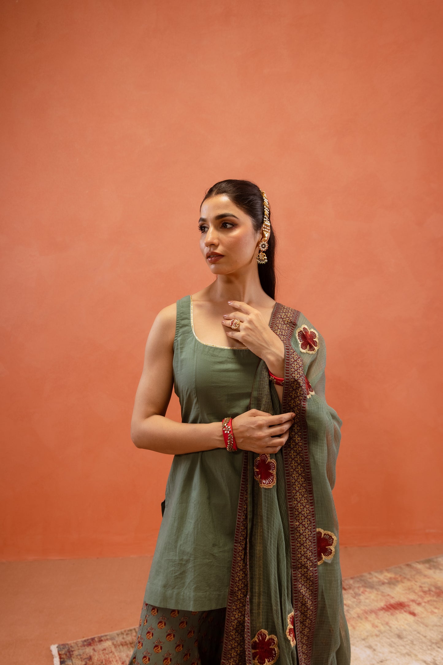 Teal Bloom Sharara Sleeveless Set