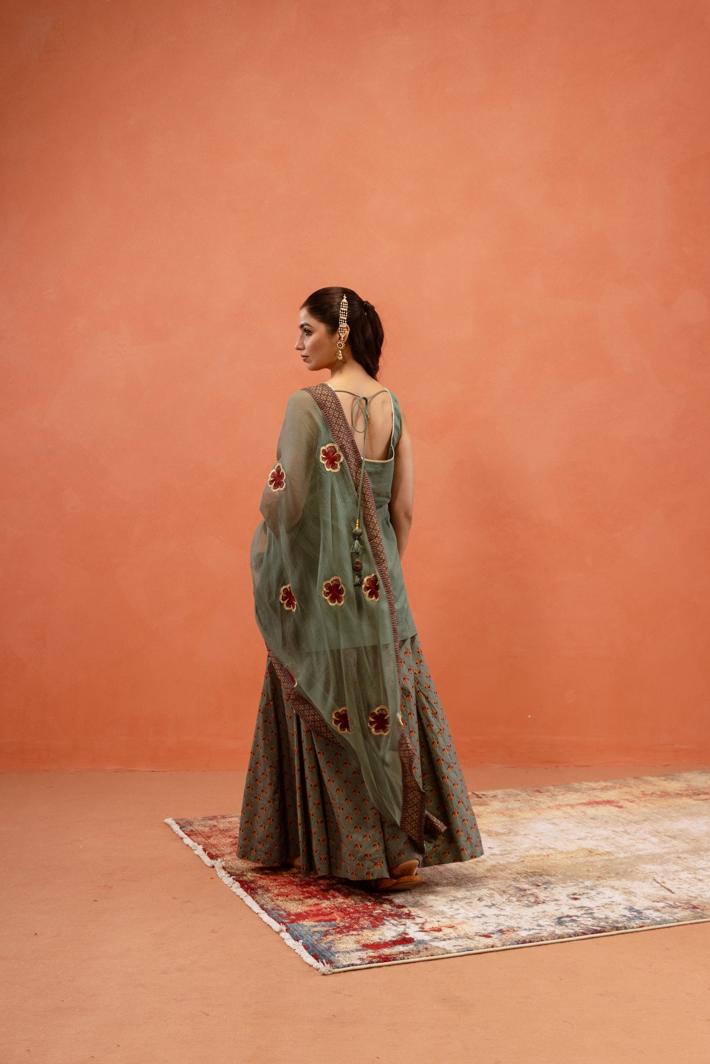 Teal Bloom Sharara Sleeveless Set