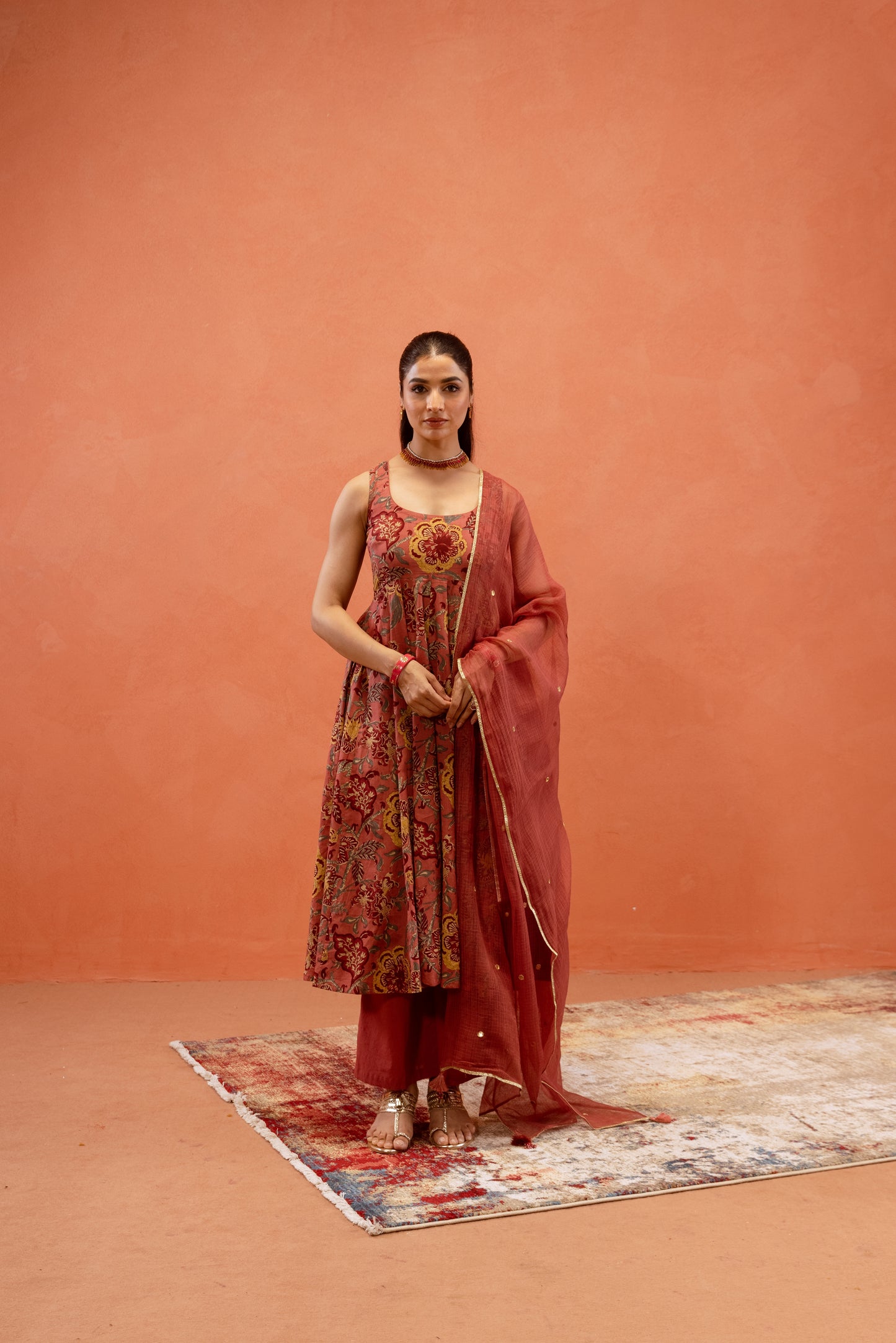 Dusky Rose Sleeveless Anarkali Suit