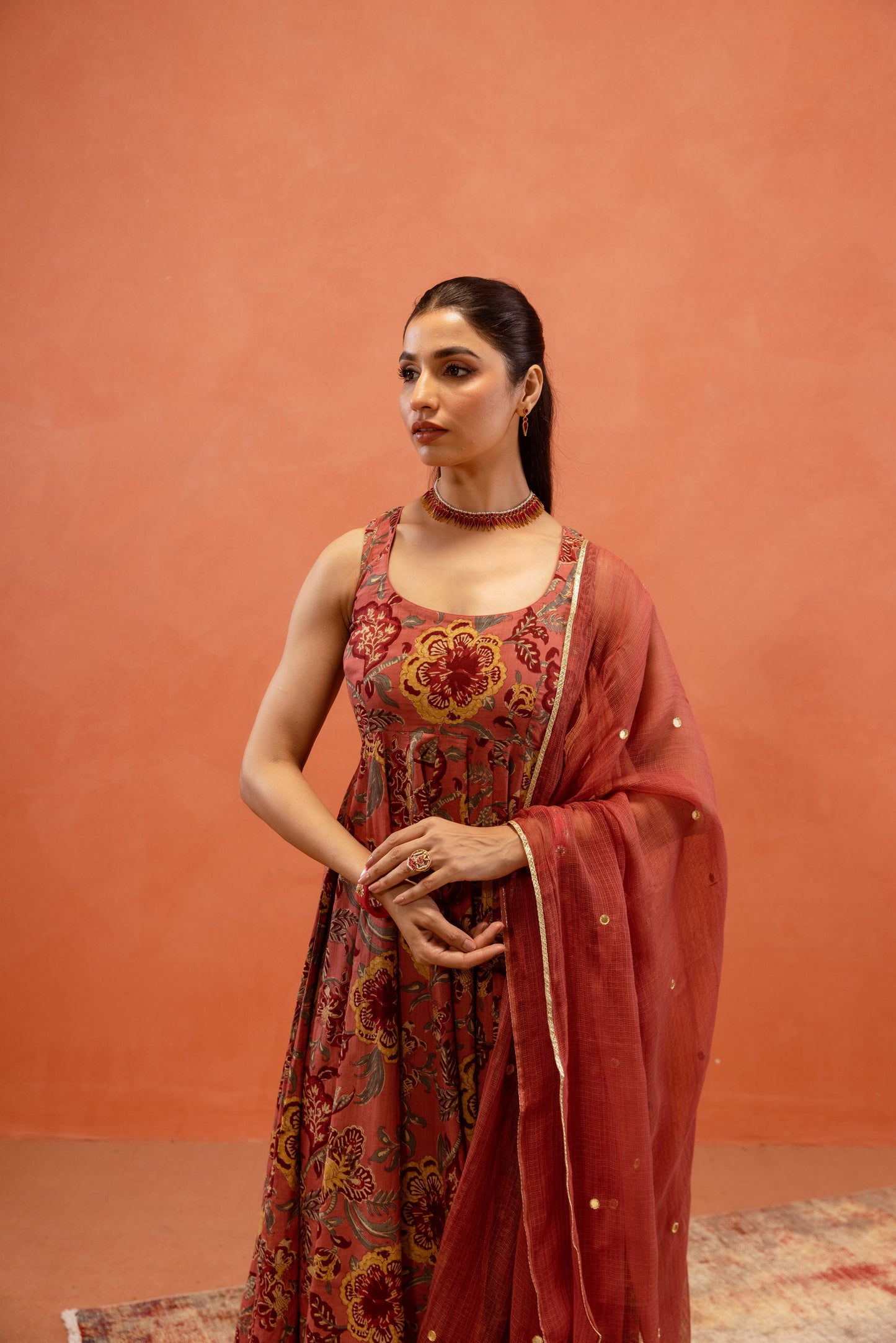 Dusky Rose Sleeveless Anarkali Suit