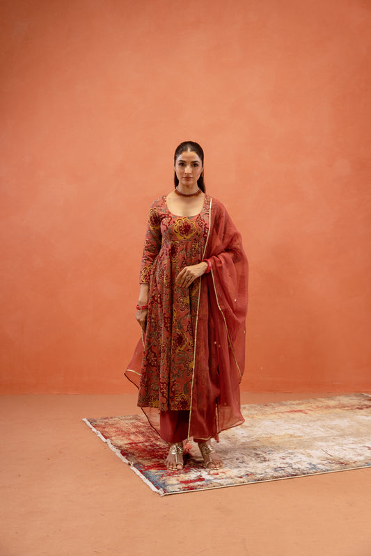 Dusky Rose Sleeved Anarkali Suit