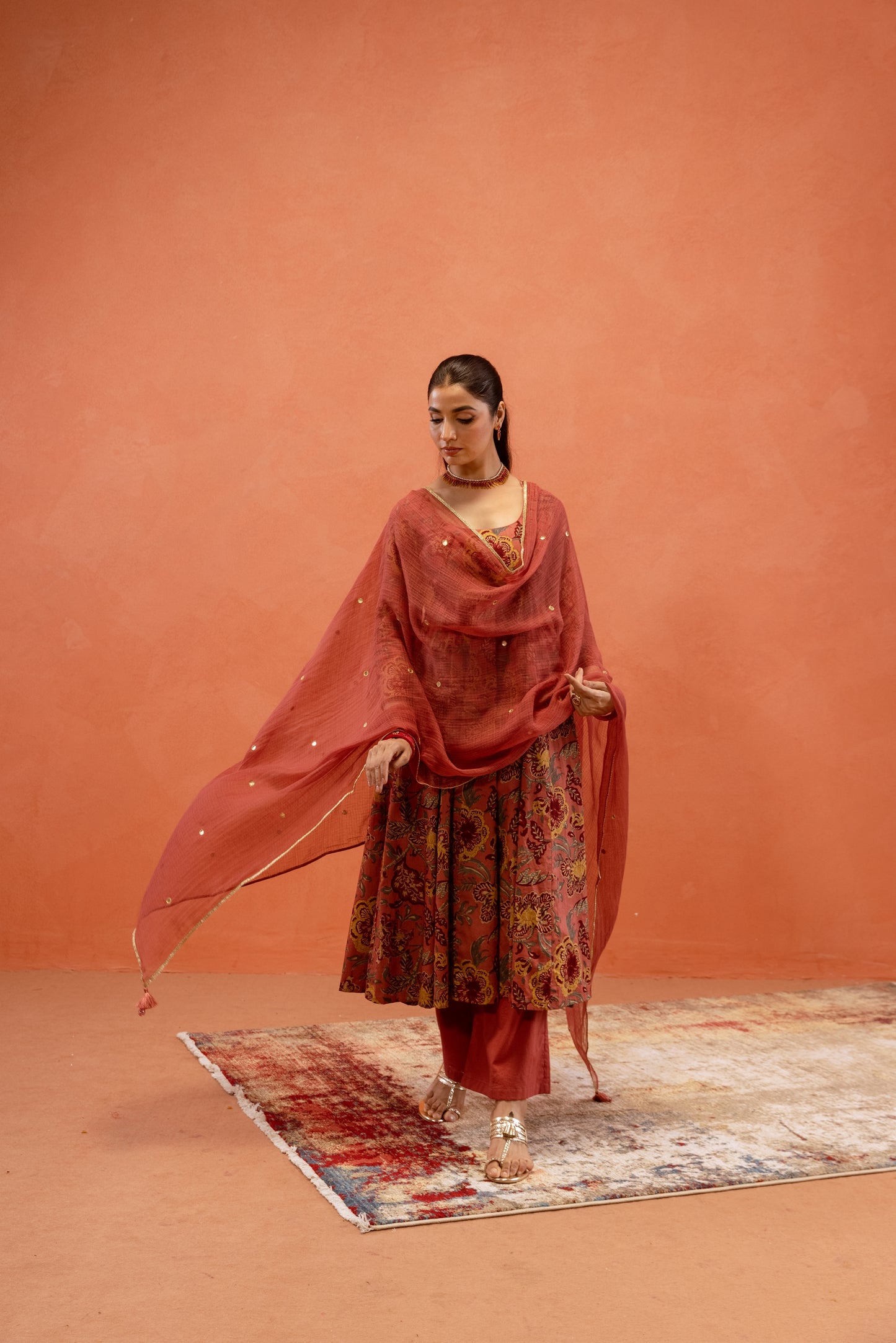 Dusky Rose Sleeved Anarkali Suit