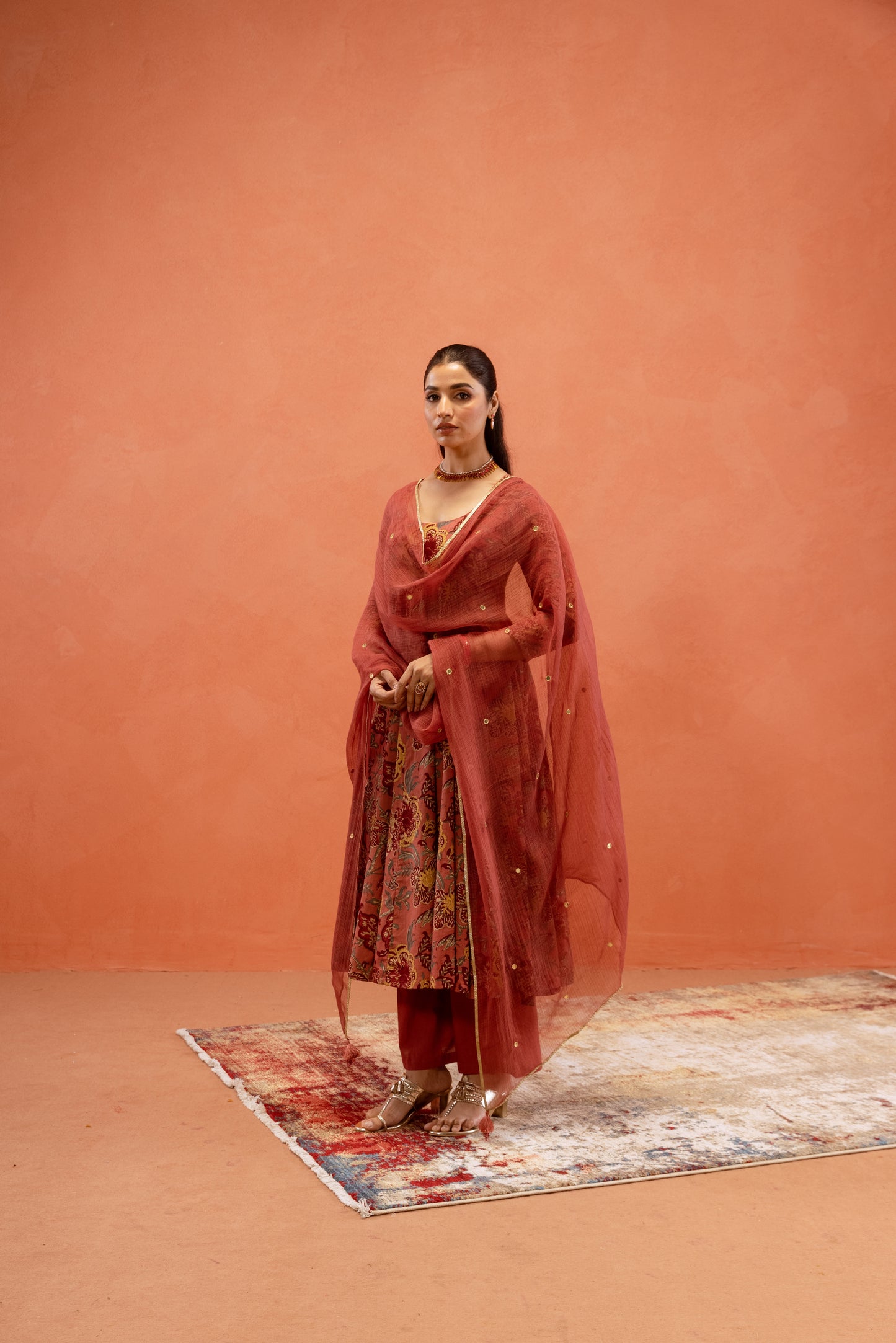 Dusky Rose Sleeved Anarkali Suit
